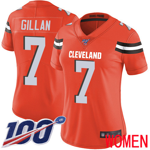 Cleveland Browns Jamie Gillan Women Orange Limited Jersey #7 NFL Football Alternate 100th Season Vapor Untouchable->women nfl jersey->Women Jersey